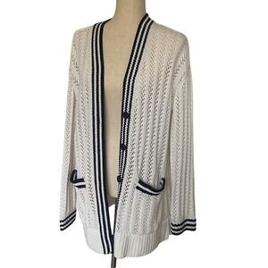 Lou & Grey Open Front Cardigan L Coastal Grandma Nautical Minimalist Boho Knit